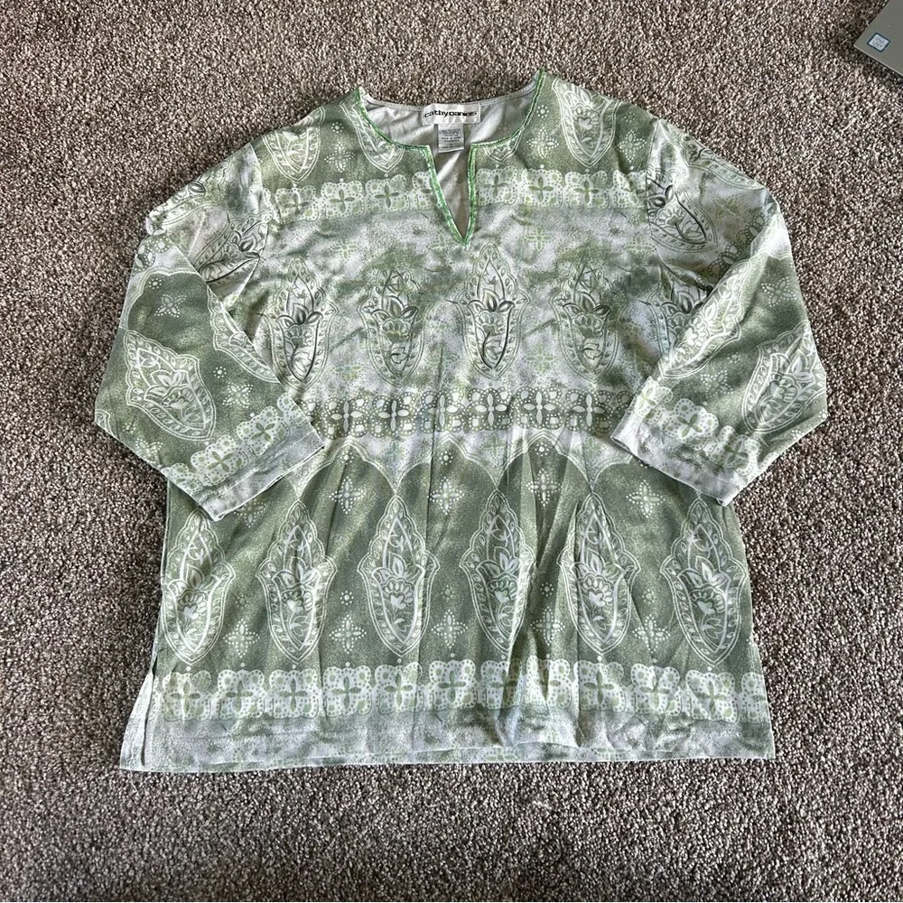 [Cathy Daniels] Boho Beaded Collarless Top - Picture 2 of 7